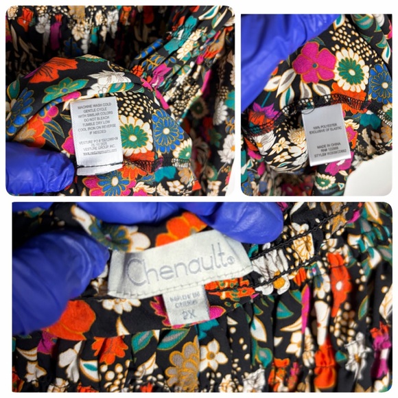 Floral Off-Shoulder Smocked Peasant Top - Black Multi size 2X - Picture 5 of 5